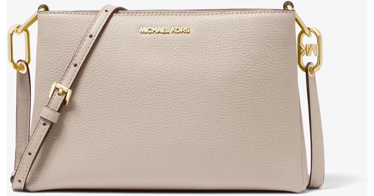 Michael Kors Trisha Medium Pebbled Leather Crossbody Bag in Light Sand
