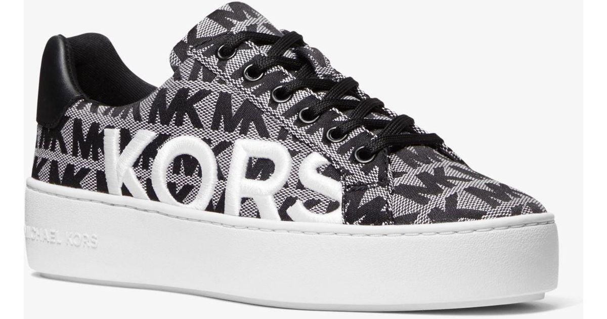 michael kors poppy embroidered logo jacquard platform sneaker