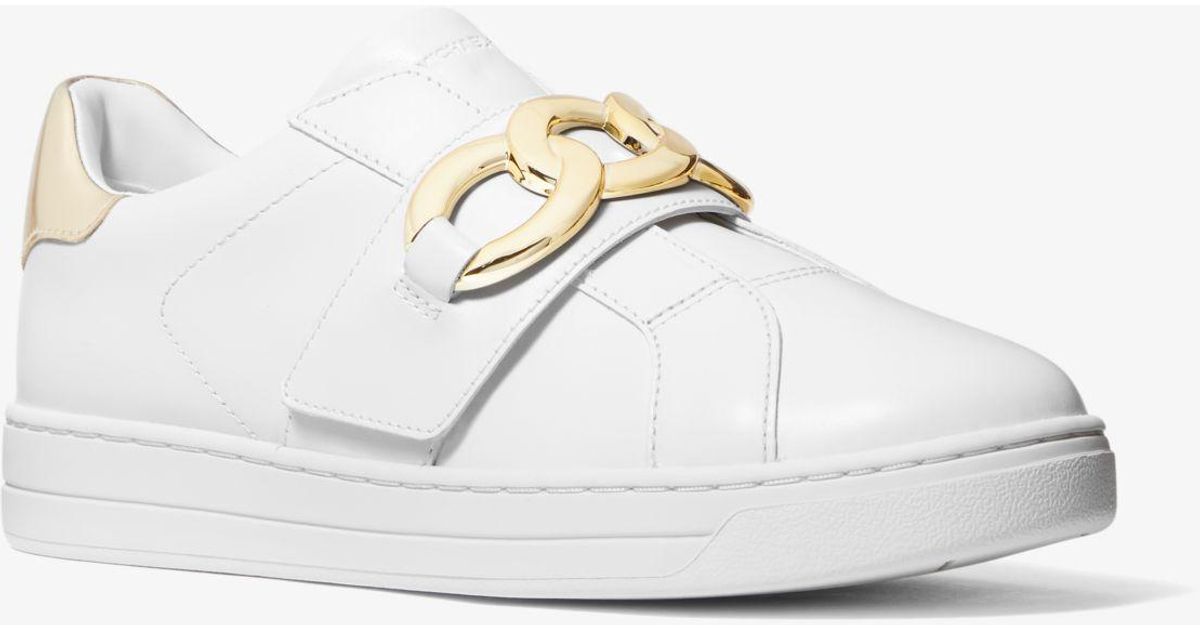 Michael Kors Kenna Chain Link Leather Sneaker in White | Lyst