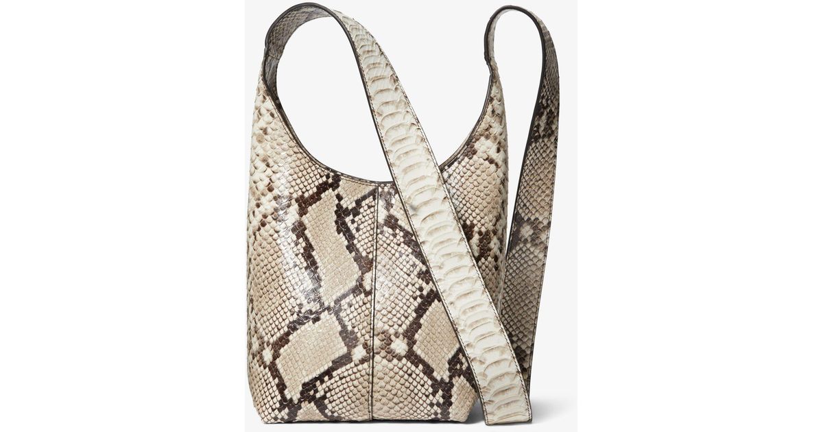 Michael Kors Dede Mini Python Embossed Leather Hobo Bag in Natural | Lyst