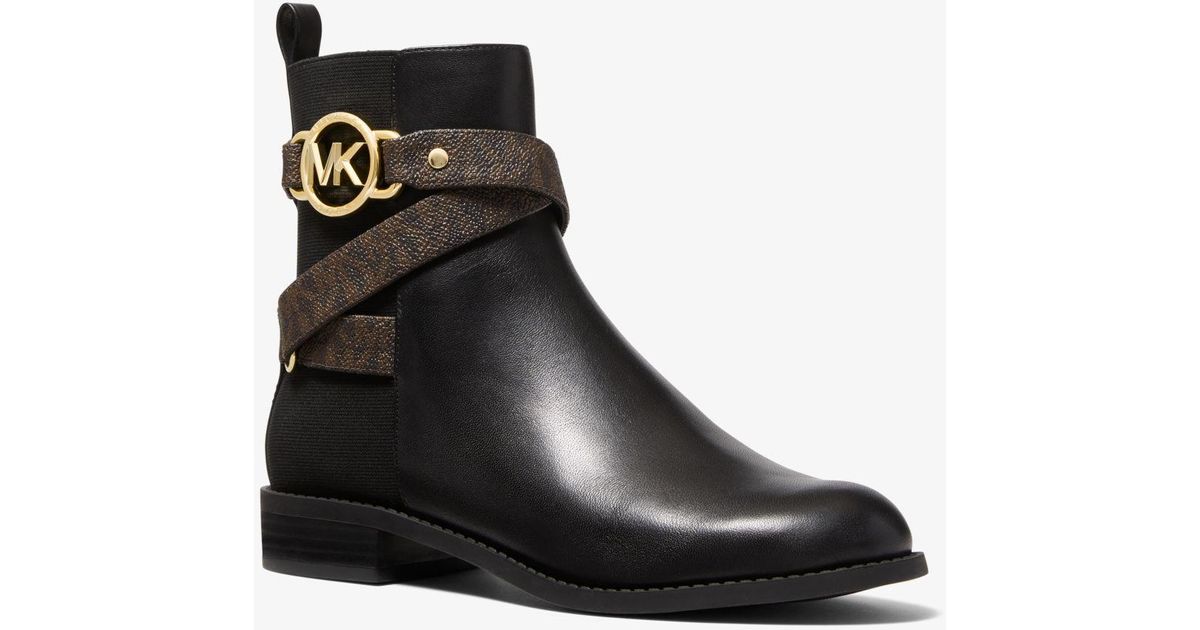 Michael Kors Rory Logo And Leather Ankle Boot in Black | Lyst Australia