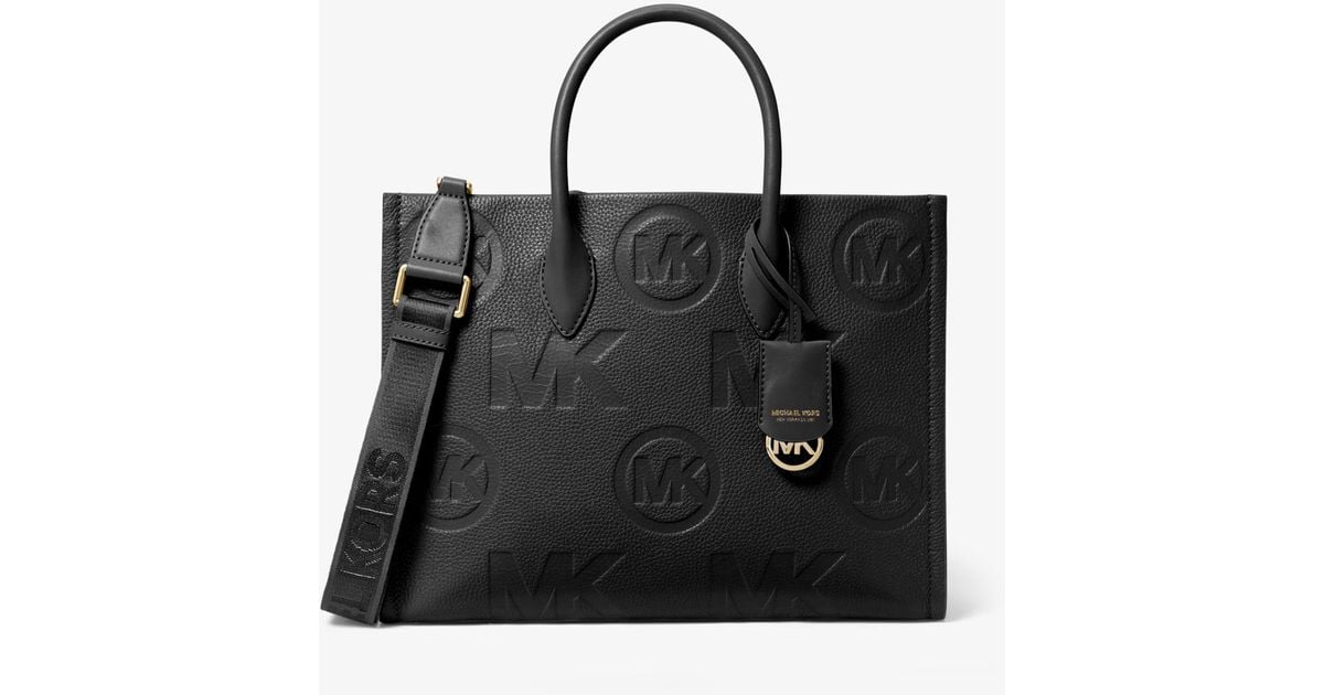 Michael Kors Mirella Medium Logo Embossed Pebbled Leather Tote Bag in ...