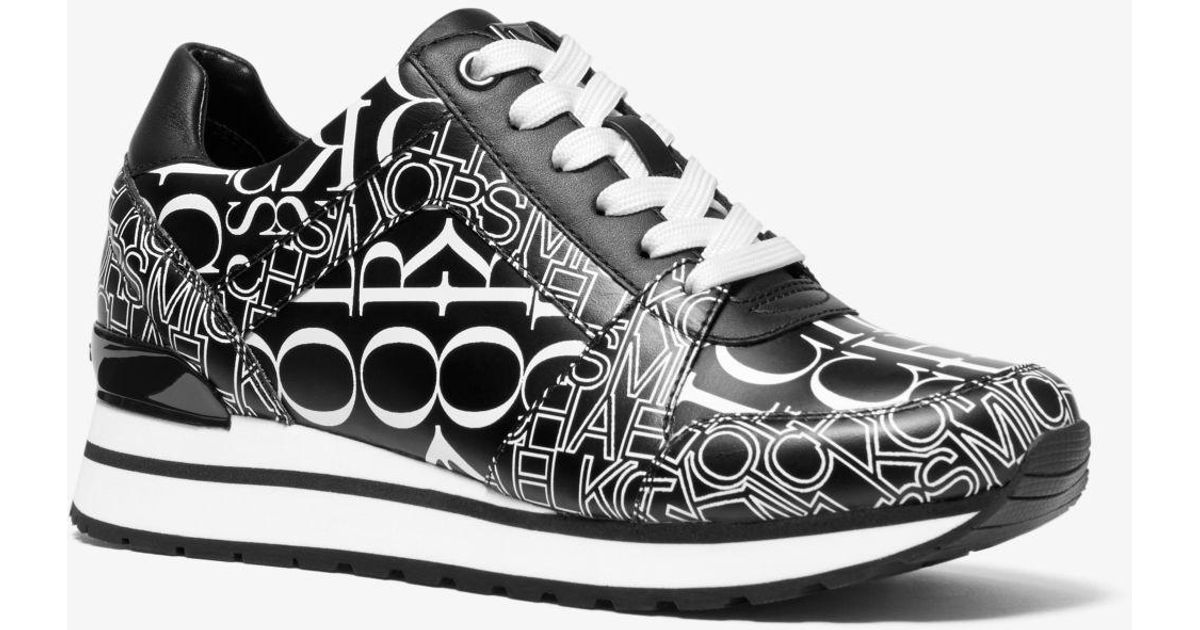 billie newsprint logo leather trainer