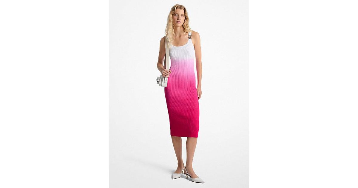 Michael Kors Ombr Ribbed Stretch Viscose Dress in Pink | Lyst
