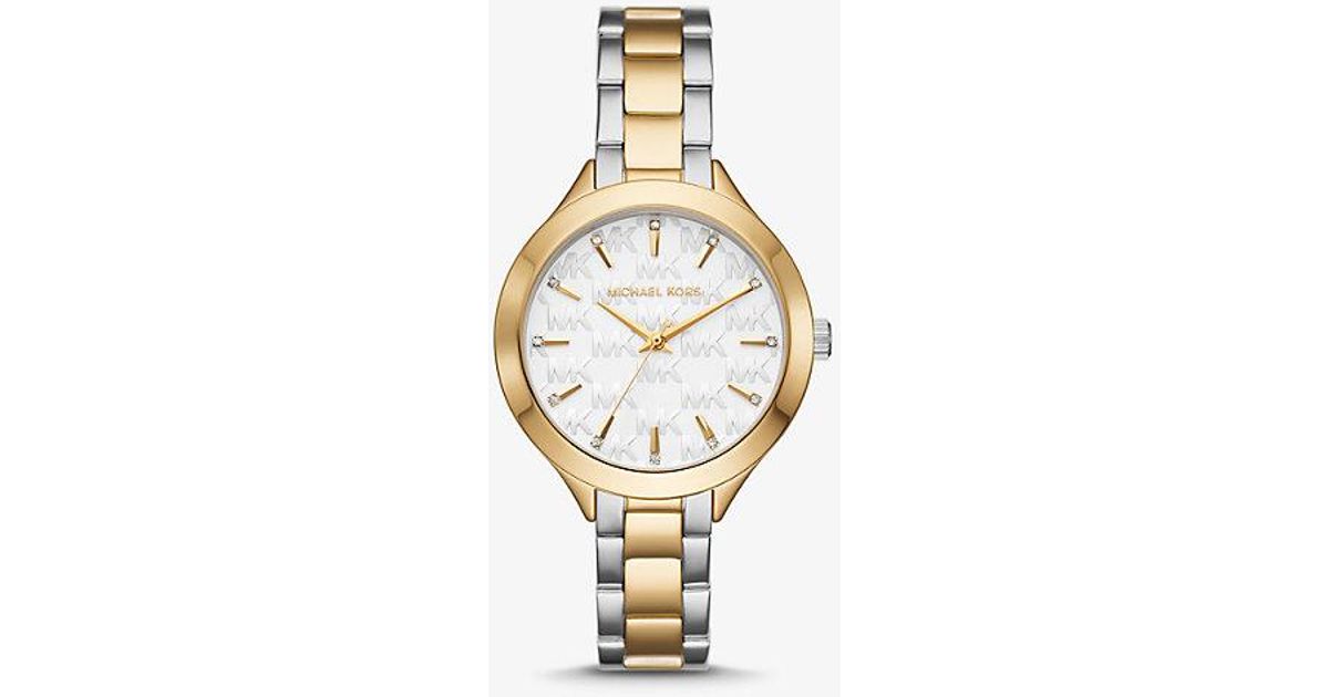 Michael kors slim runway two tone watch hot sale