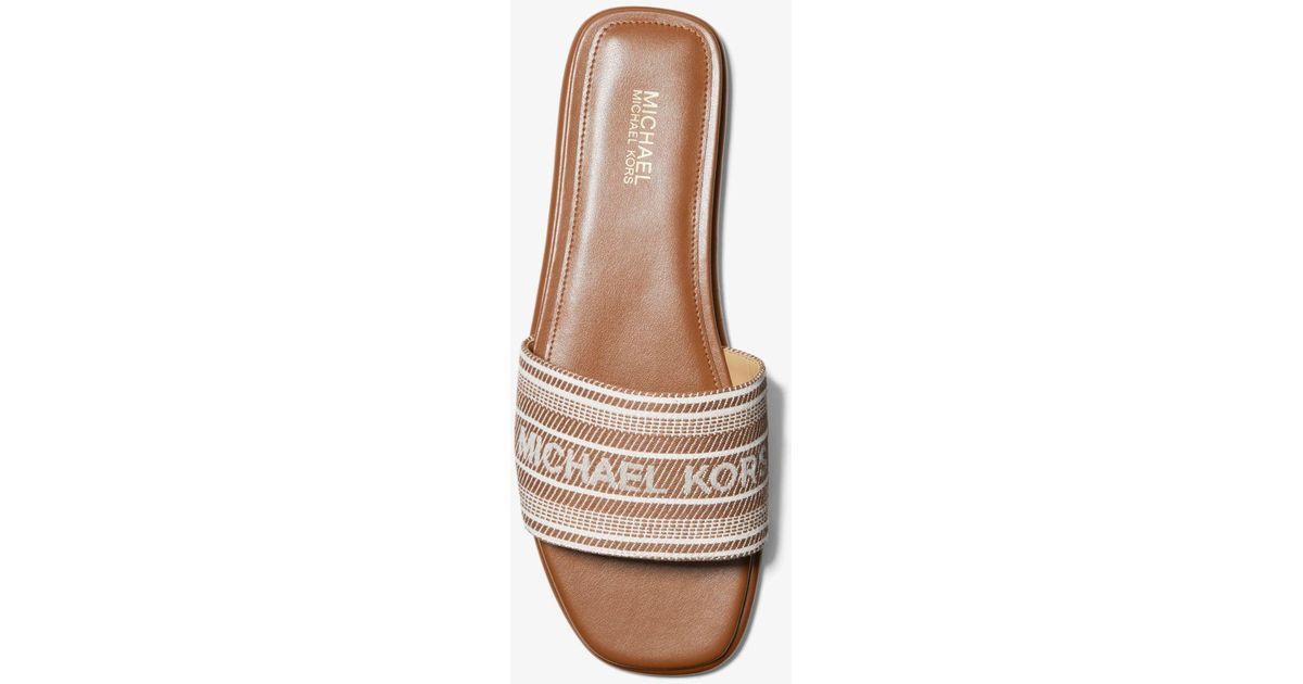 Michael Kors Sadler Striped Logo Jacquard Slide Sandal in Brown | Lyst  Canada