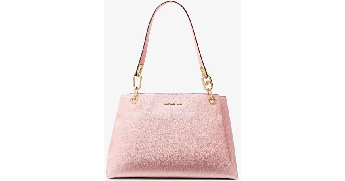 Michael Kors Canvas Trisha Large Logo Shoulder Bag in Dark Powder Blush