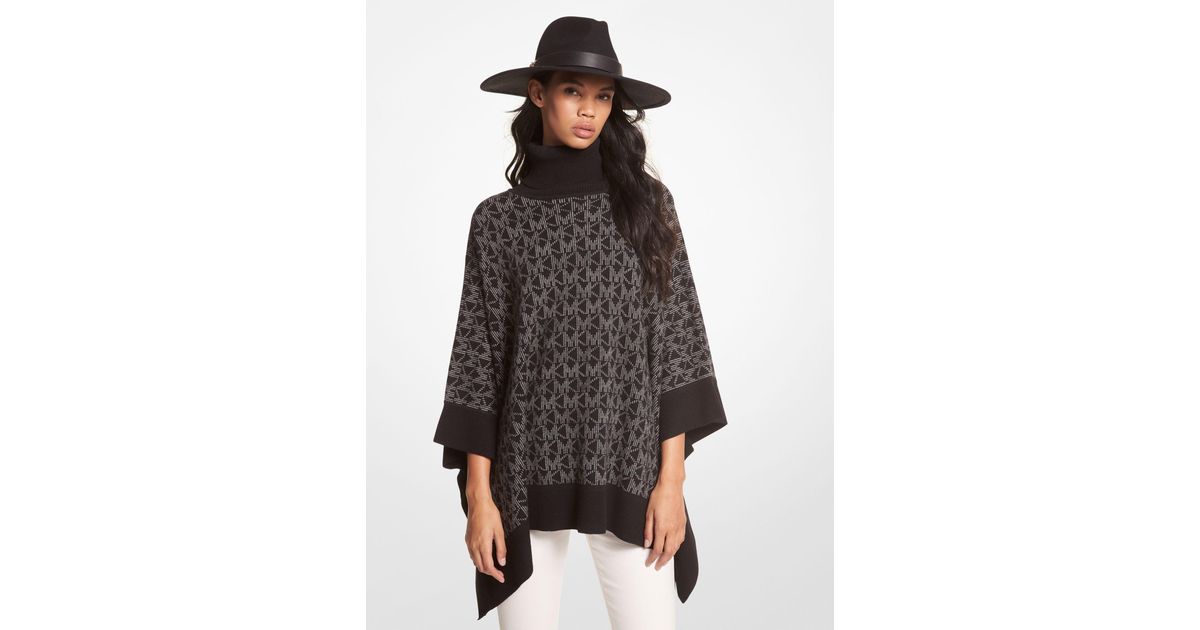 Michael Kors Logo Jacquard Turtleneck Poncho in Black | Lyst