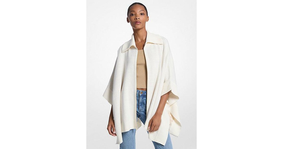 Michael Kors Reversible Logo Cotton Blend Zip-Up Poncho in White