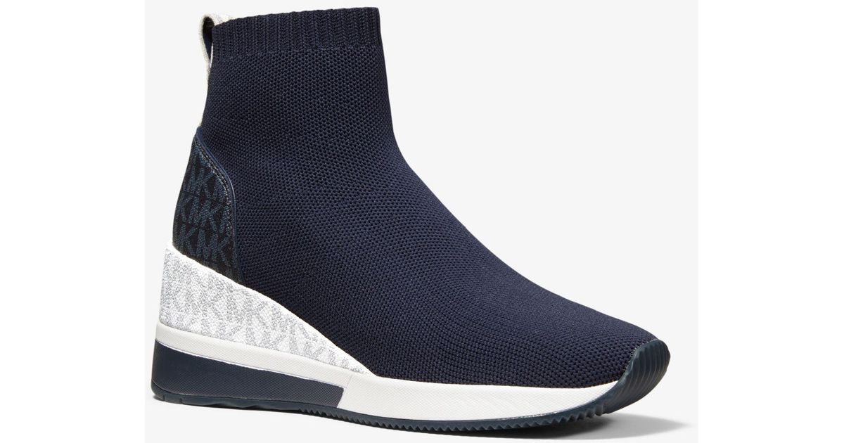 Michael Kors Skyler Stretch Knit And Two-tone Logo Sock Sneaker in Blue ...