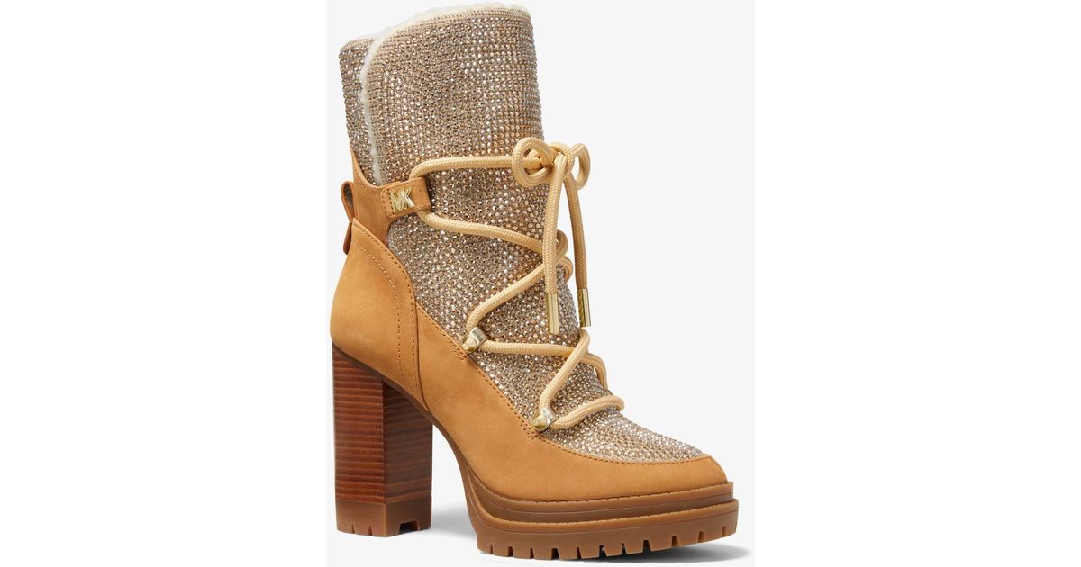 culver embellished nubuck and glitter chain mesh lace up boot