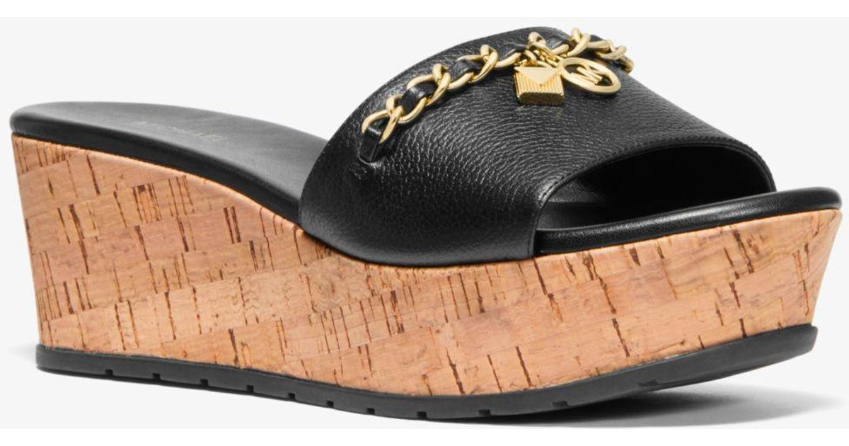 MICHAEL Michael Kors Elsa Leather And Cork Platform Sandal in Black - Lyst
