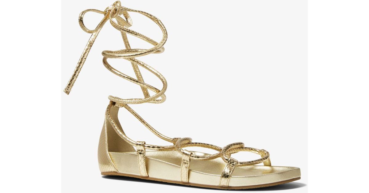 Michael Kors Vero Metallic Snake Embossed Faux Leather Laceup Sandal