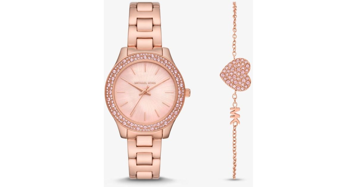 Michael Kors Liliane Pavé Rose Goldtone Watch And Bracelet Gift Set in Pink Lyst Canada