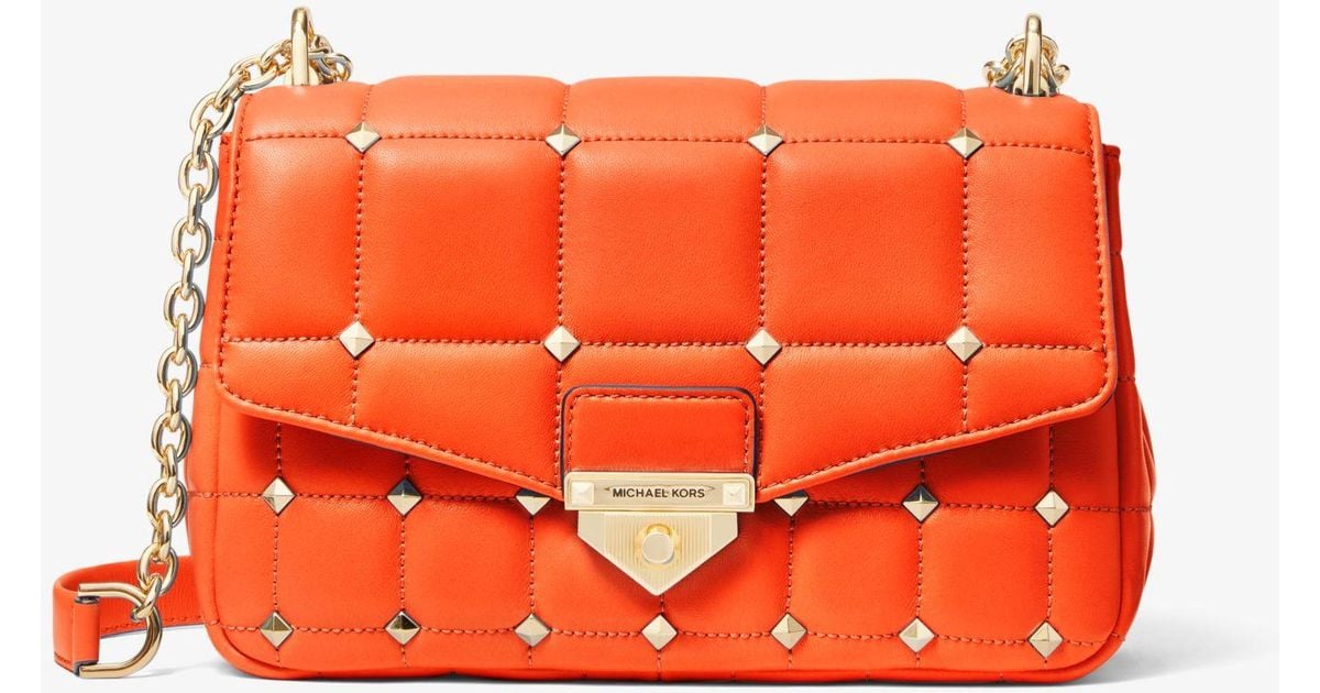 Michael Kors Soho Large Studded Quilted Leather Shoulder Bag in Orange