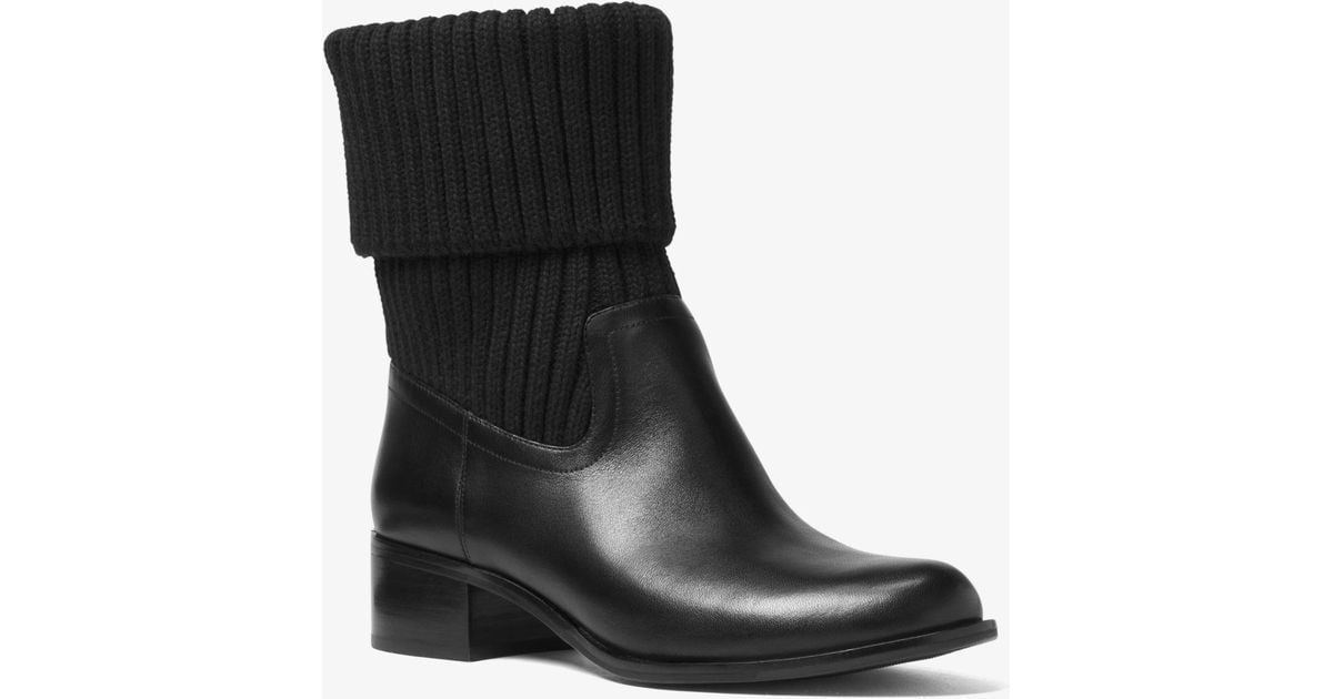 Michael Kors April Leather And Knit Boot in Black - Lyst