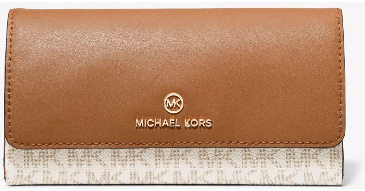 Michael Kors Large Logo And Leather Tri-fold Wallet in Brown - Lyst