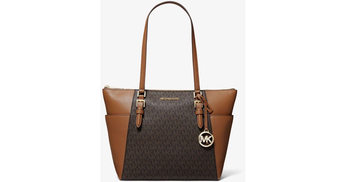 Michael Kors Charlotte Large Logo And Leather Top-zip Tote Bag in Brown