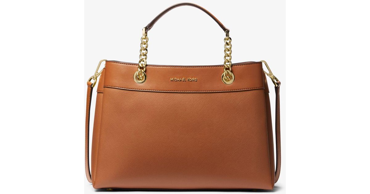 Michael Kors Lori Medium Faux Leather Satchel in Brown Lyst