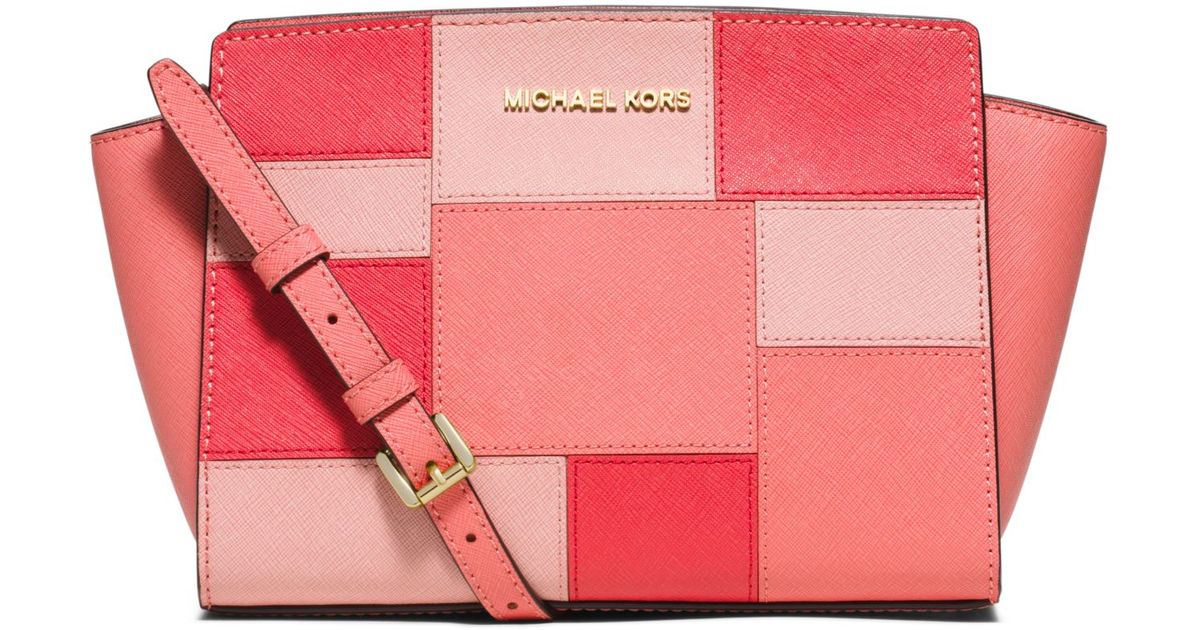 Michael Kors Pink Selma Um Leather Patchwork Cross