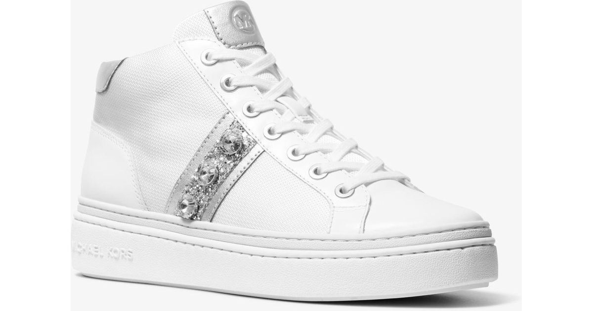 Michael Kors Chapman Embellished Leather And Canvas High-top Sneaker in  White | Lyst