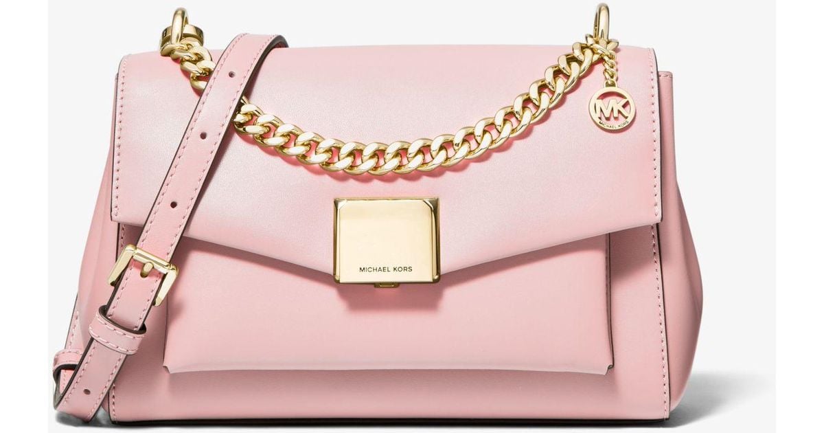Michael Kors Lita Medium Leather Crossbody Bag in Powder Blush (Pink
