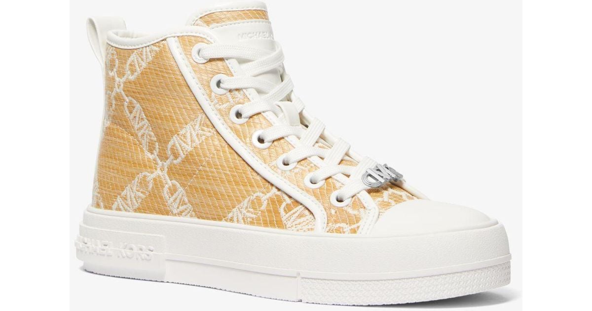 MICHAEL Michael Kors Mk Evy Empire Logo Jacquard Straw High Top Trainers in White Lyst UK