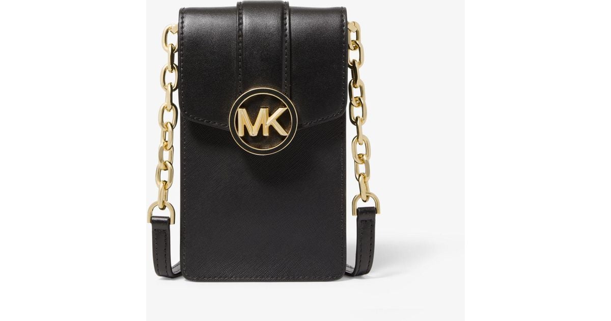 Michael Kors Carmen Small Faux Leather Phone Crossbody Bag in Black | Lyst