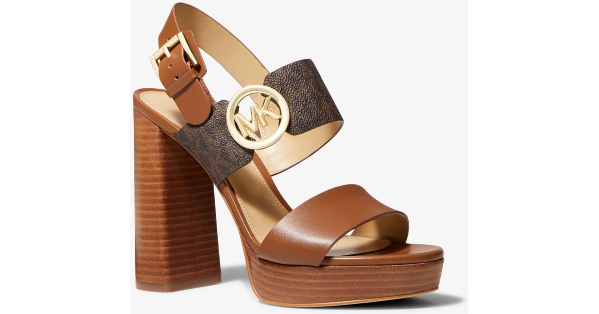 Michael Kors Summer Leather And Logo Platform Sandal in Brown | Lyst