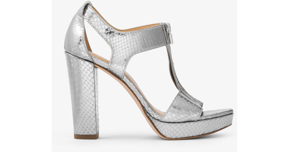 Michael kors Berkley Metallic Embossed-leather Platform Sandal in Metallic | Lyst