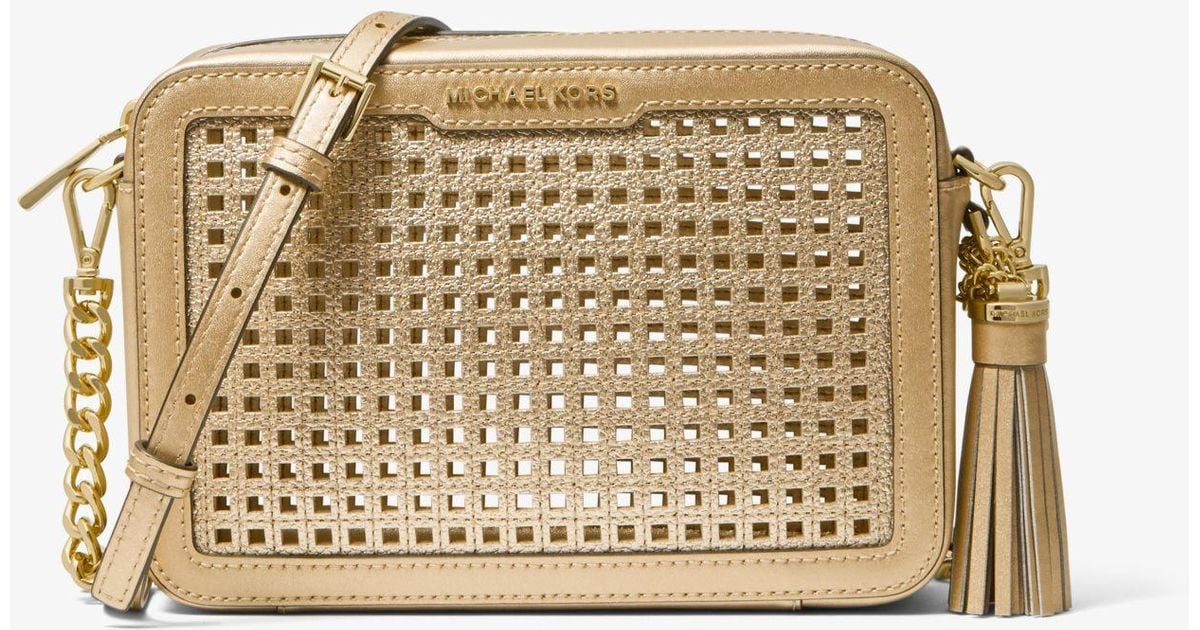 Michael Kors Ginny Medium Metallic Perforated Leather Crossbody Bag Lyst