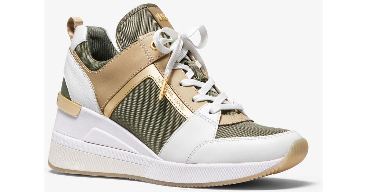 georgie canvas and embossed leather trainer