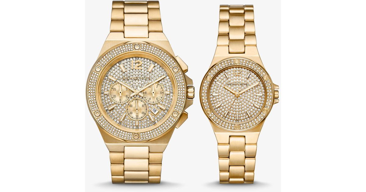 Michael Kors Lennox His And Hers Pavé Goldtone Watch Set in Metallic
