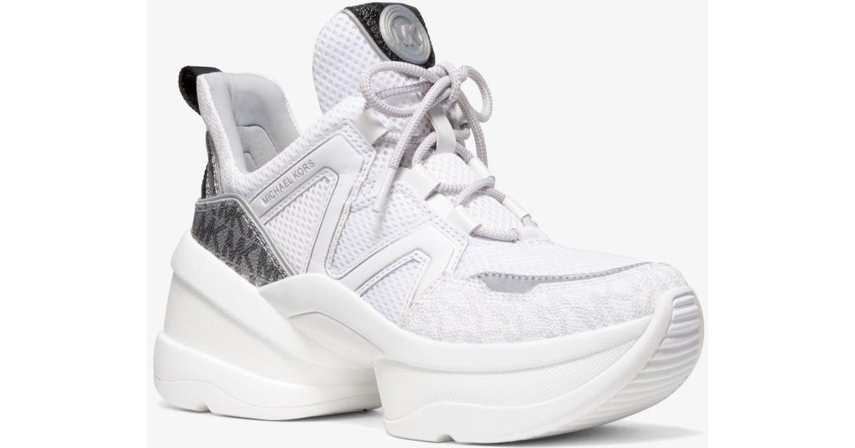 michael michael kors olympia glitter and leather trainer