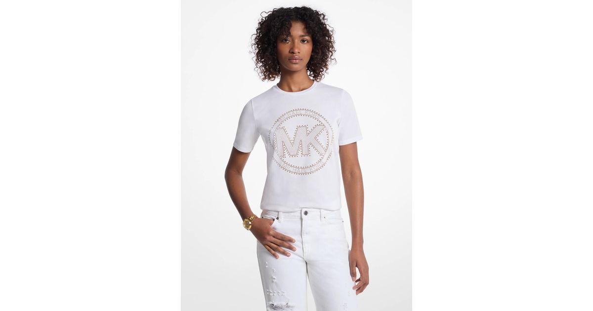 Michael Kors Studded Logo Charm Organic Cotton Jersey T-Shirt in