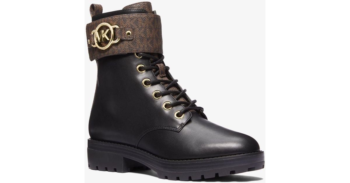 Michael Kors Rory Faux Leather And Logo Combat Boot in Black | Lyst UK