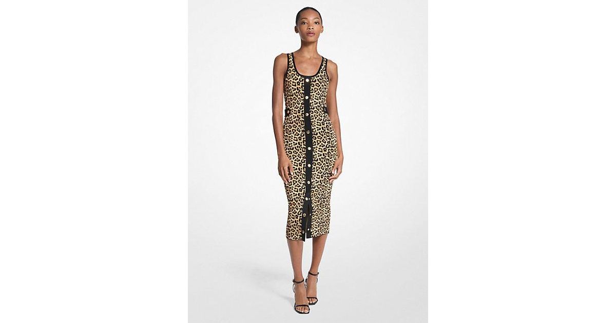 Michael Kors Leopard Print Stretch Viscose Midi Tank Dress in White | Lyst