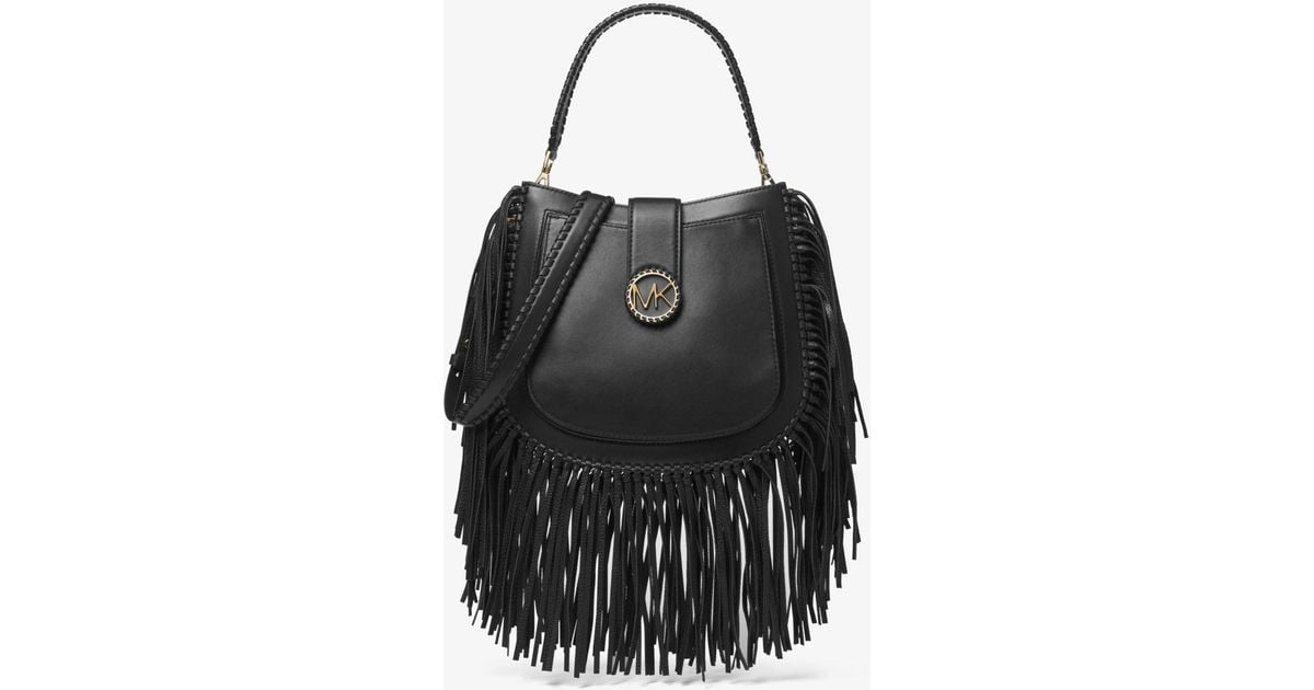 michael kors lillie medium fringed leather shoulder bag