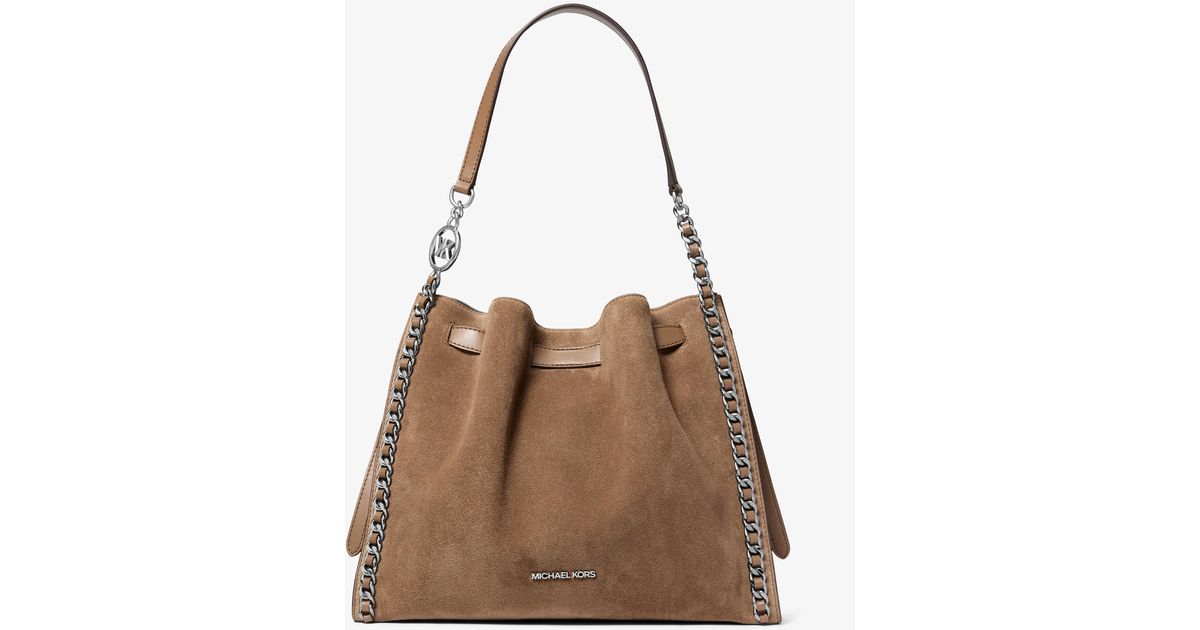Michael Kors Mina Large Suede Chain Shoulder Bag in Brown | Lyst