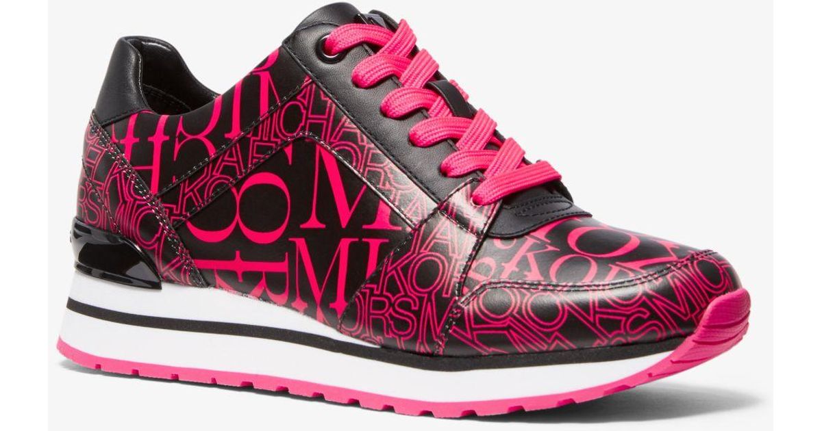 billie newsprint logo leather trainer