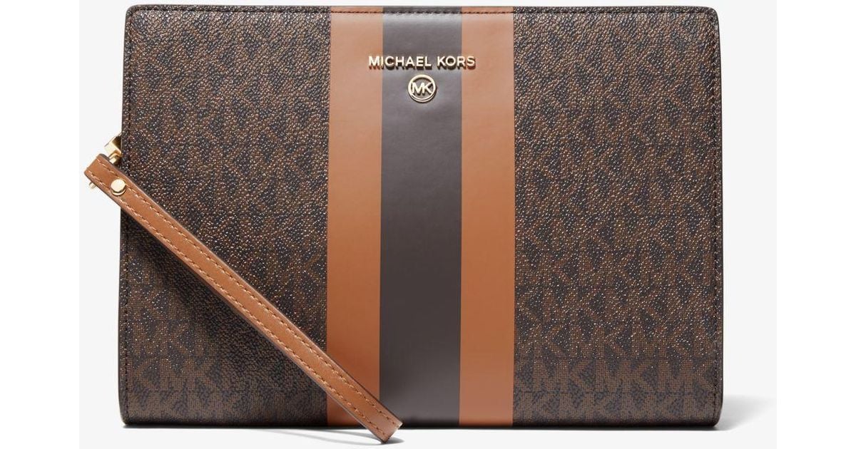 Michael Kors Medium Logo Stripe Zip Pouch in Brown | Lyst Australia