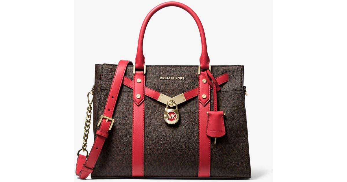 Michael Kors Nouveau Hamilton Large Logo And Leather Satchel