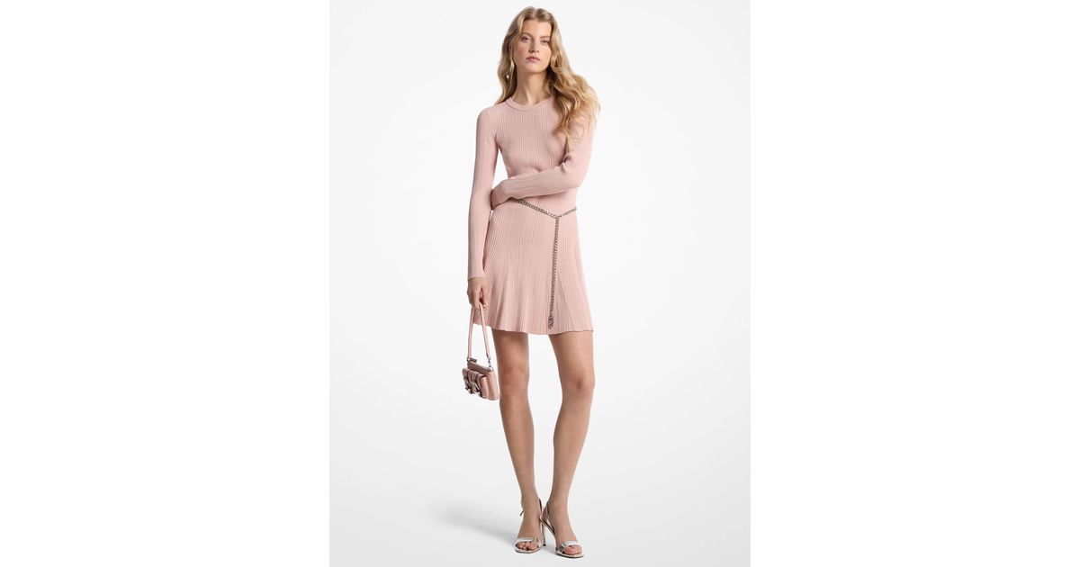 michael kors stretch knit belted dress Michael in Pink Black dress