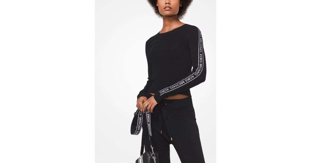 MICHAEL Michael Kors Synthetic Logo Tape Ribbed Stretch-viscose Sweater in  Black/White (Black) - Lyst