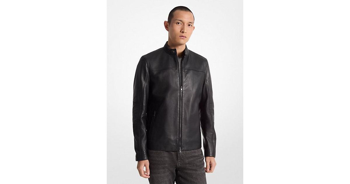 Michael Kors Leather Racer Jacket in Grey for Men Lyst UK