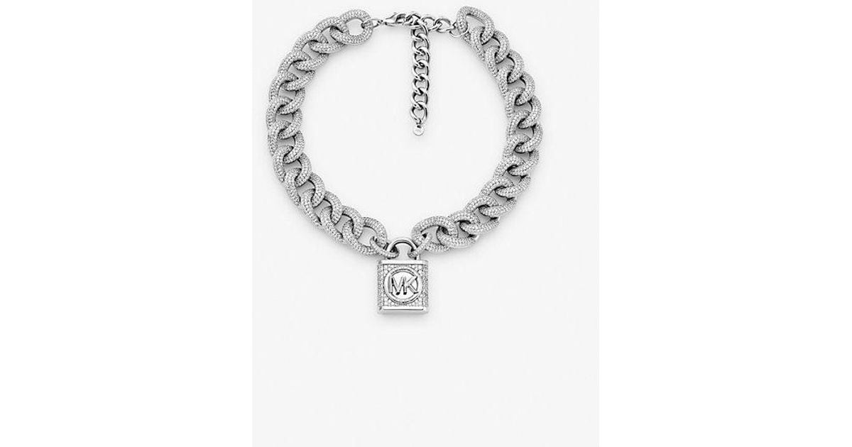 Michael Kors Mk Precious Metal Plated Brass Pave Lock Curb Link Necklace in White Lyst UK