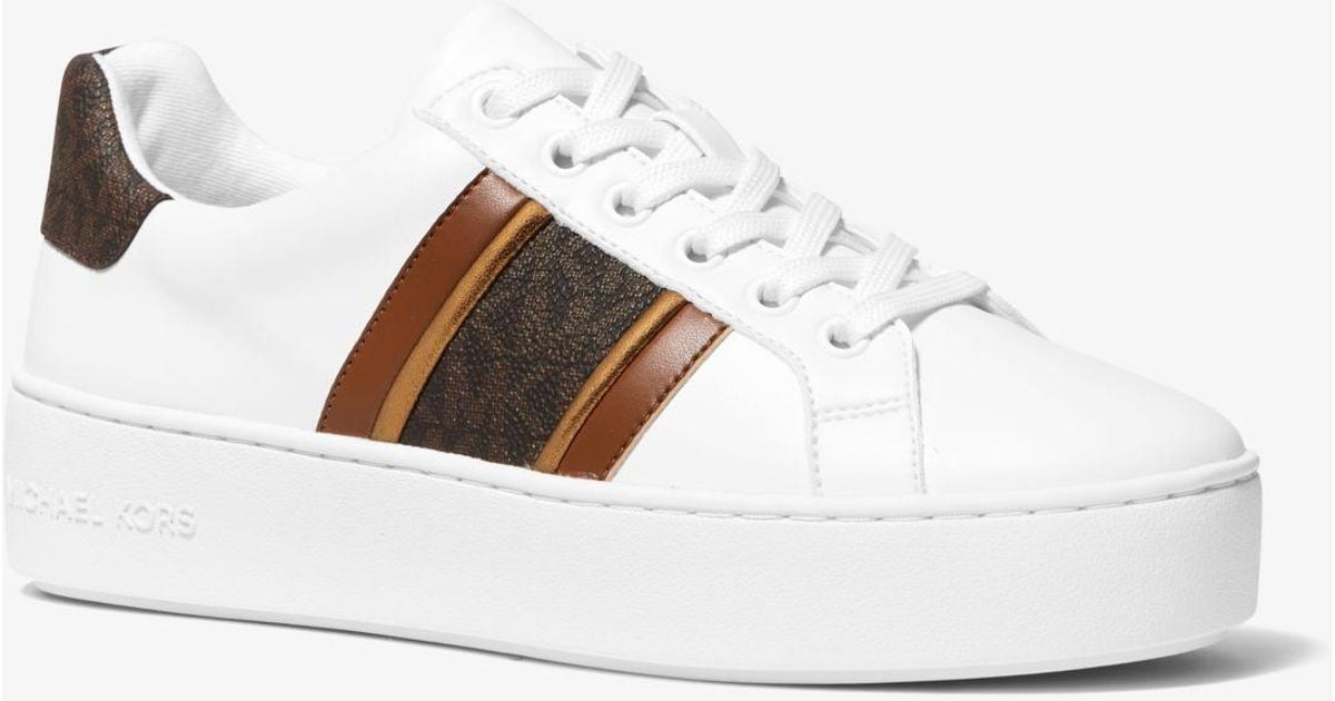 Michael Kors Poppy Faux Leather And Logo Stripe Sneakers | Lyst