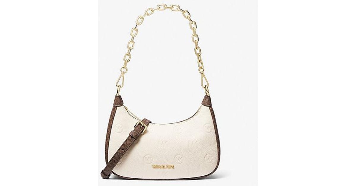 Michael Kors Cora Medium Logo Embossed Shoulder Bag in Natural Lyst