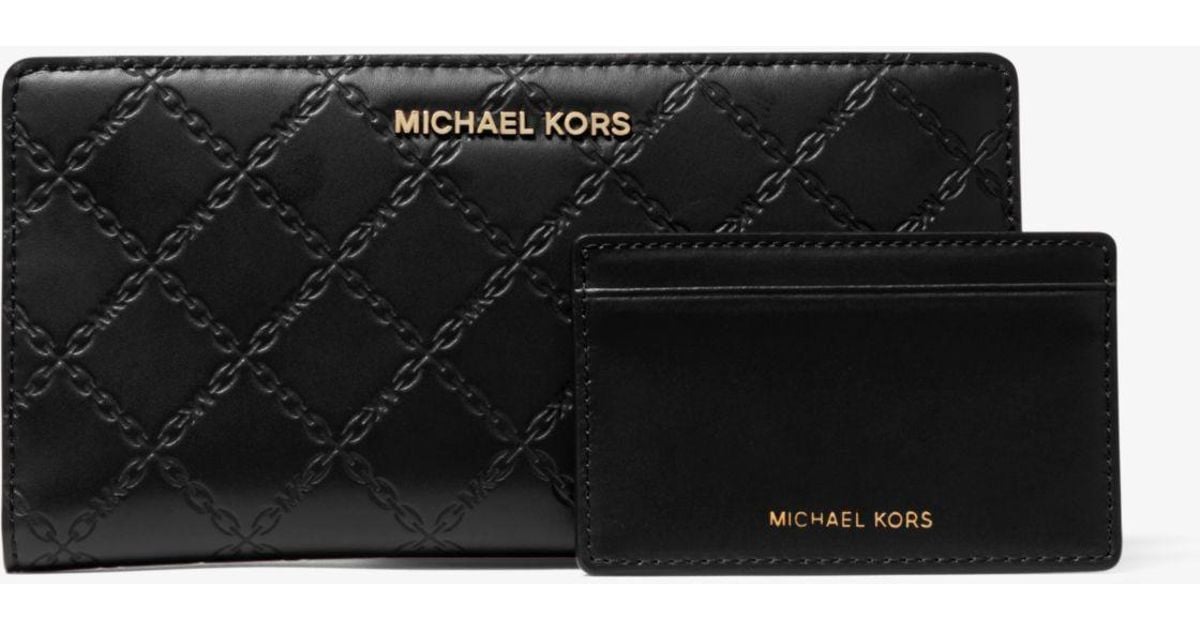 Michael Kors Large Chain-embossed Leather Slim Wallet in Black - Lyst