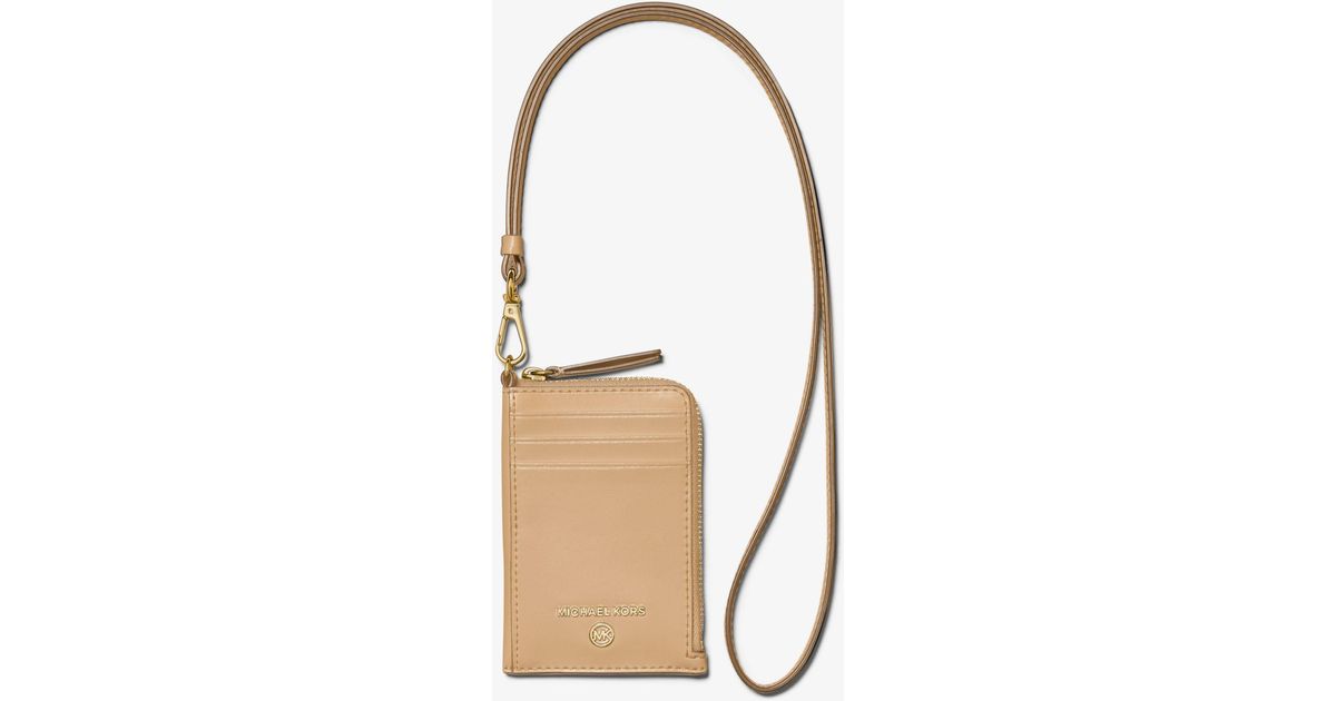 Michael Kors Small Jet Set Charm Leather Card Case Lanyard in White Lyst